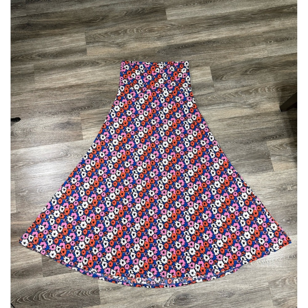 LulaRoe Maxi Skirt Small Floral Pink‎ Orange Blue High Waist A-Line Stretch NEW
